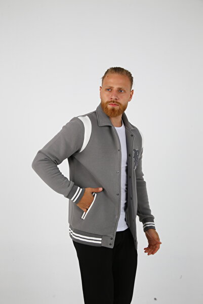 DAKSEL Ανδρικό μπουφάν BRG Smoke Grey College με κανονική εφαρμογή