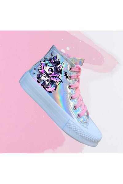 LİASSHOES Purple Unicorn Printed Hologram Children's Sneakers Sneakers