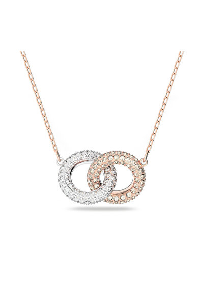 Swarovski Dextera Kolye, İç içe geçmiş daireler, Beyaz, Pembe altın rengi kaplama