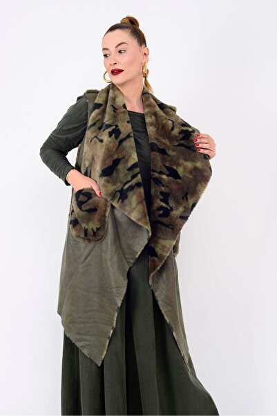 günay boutıque 84700 Камуфлажна детайлна двулицева жилетка от нубук