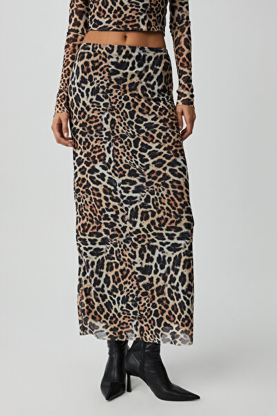 GRIMELANGE Beulah Women's - Maxi Length Slim Fit, Tulle Tie-Dye Print Leopard Skirt