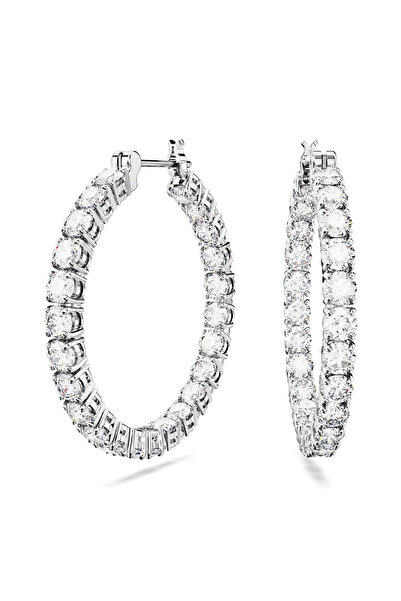 Swarovski Matrix halka küpeler, Yuvarlak kesim, Beyaz, Rodyum kaplama