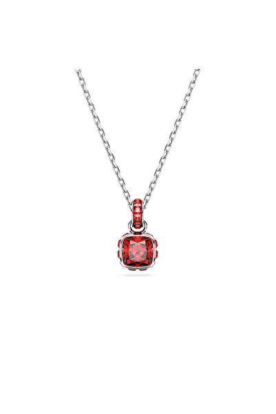 Swarovski Birthstone Kolye, Kare Kesim, Temmuz, Kırmızı, Rodyum Kaplama
