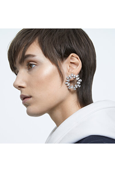 Swarovski Matrix halka küpeler, Armut kesim, Beyaz, Rodyum kaplama