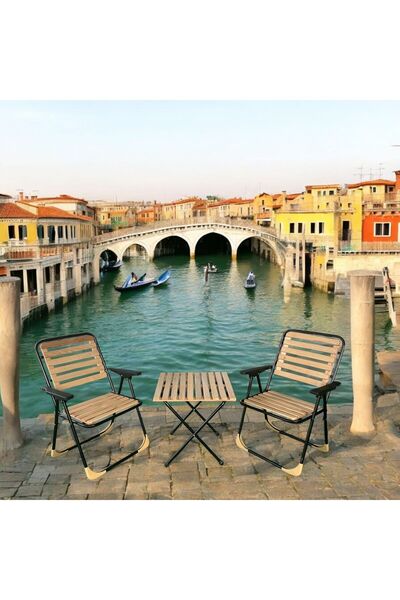 RETRO ART Balkon Bahçe Mutfak 3'lü Set Katlanır Masa sandalye 52x52 Sehpa