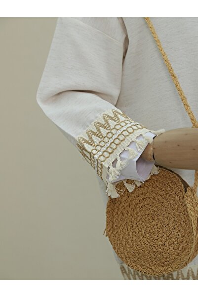 Modamorfo Tassel Detailed Linen Kimono - Sleeve and Skirt