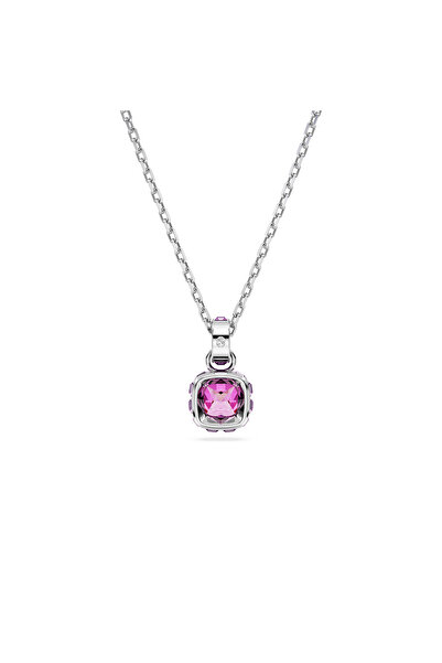 Swarovski Birthstone Kolye, Kare Kesim, Şubat, Mor, Rodyum Kaplama