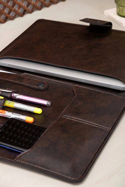 DK LEATHER Pu Deri Laptop Macbook 13, 13.3, 13.6, 14 inch M1 M2 M3 Laptop Pro Air Organizer Kılıf Evrak Çantası