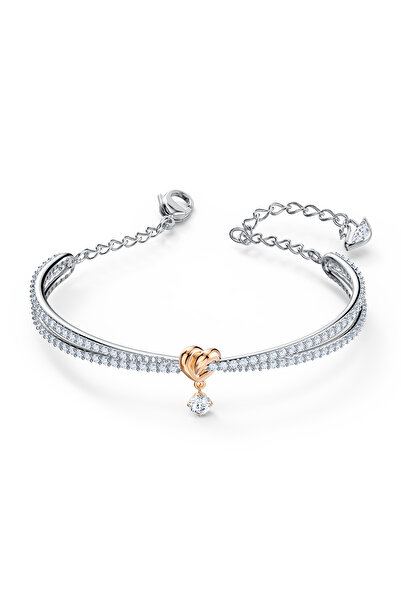 Swarovski Lifelong Heart Bileklik, Kalp, Beyaz, Karışık metal yüzey