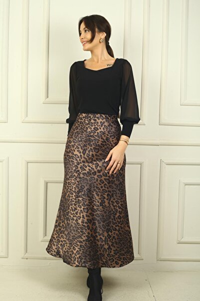 By Saygı Жіноча довга спідниця з еластичним поясом і леопардовим принтом
