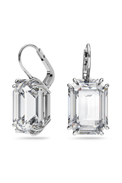 Swarovski Millenia damla küpeler, Sekizgen kesim, Beyaz, Rodyum kaplama