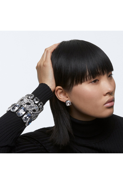 Swarovski Harmonia düğme Küpeler, Yastık kesim, Beyaz, Karışık metal yüzey