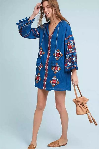 nish for you Blue Bohemian Mini Designer Dress