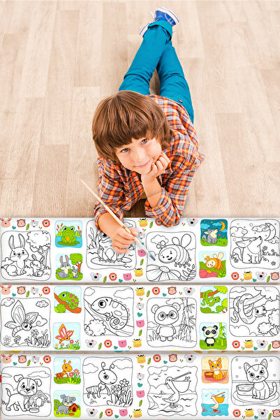 esatoys Hayvanlar Temalı Örnek Resimli 3.75 Metre Dev Rulo Boyama Kağıdı - Be...