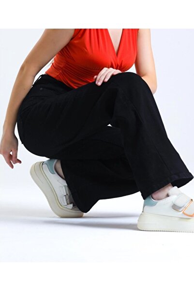 mooishan Black High Waist Lycra 90S Wide Leg Palazzo Pants - No Fading Comfort