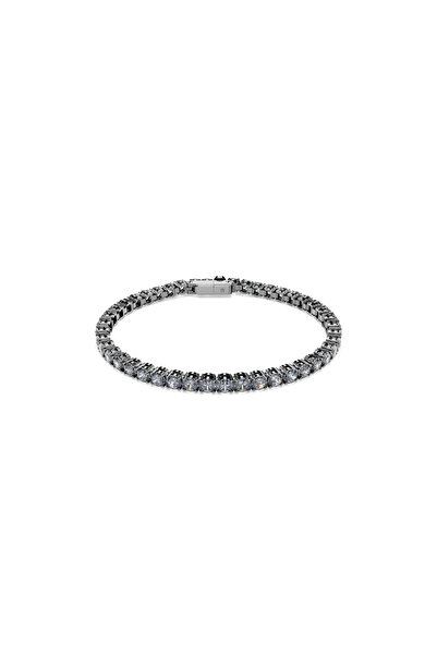 Swarovski Matrix Tennis Bileklik, Yuvarlak kesim, Gri, Rutenyum kaplama