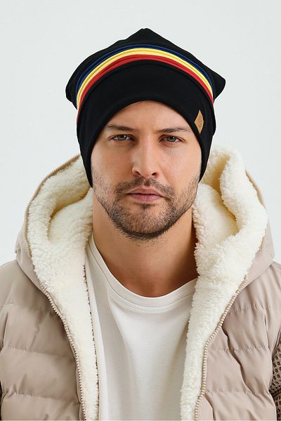 Butikgiz Men's Thermal Colored Soft Beret - 100% Cotton, Stripe, Unique One Series (Color of Romania Flag)