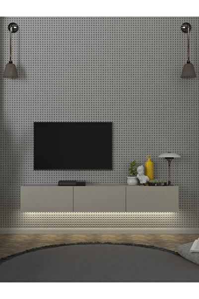 dorpek Cercei Led Li Işıklı Tv Ünitesi 180 Cm - Kumtaşı Renk, Modern, Geniş, Raflı Tasarım - Tv Sehpası