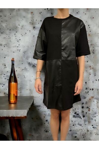 Zekids Rochie de damă din bumbac cu detaliu din piele în față