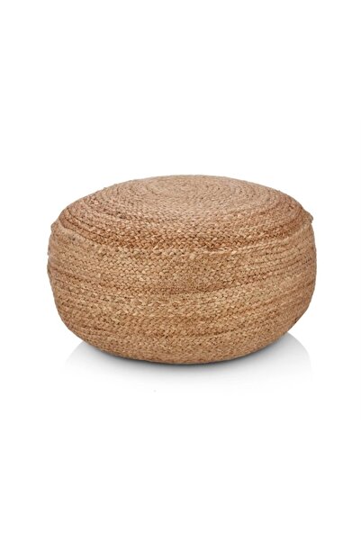 Evistro Dekoratif Yuvarlak Naturel Hasır Jüt Puf 40x20cm