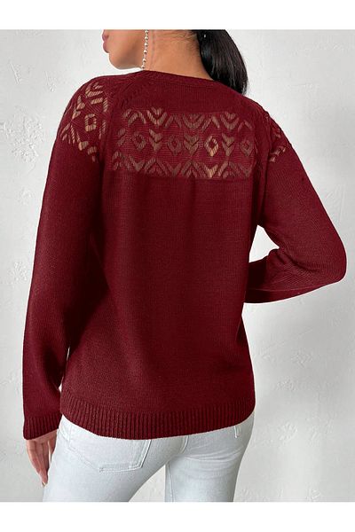 AQE FASHION Pulover de damă roșu Claret cu dantelă