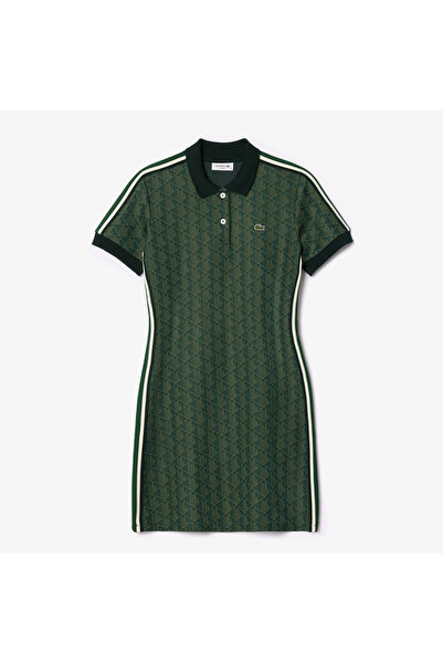 Lacoste Kadın Slim Fit Kısa Kollu Polo Yaka Monogram Koyu Yeşil Elbise