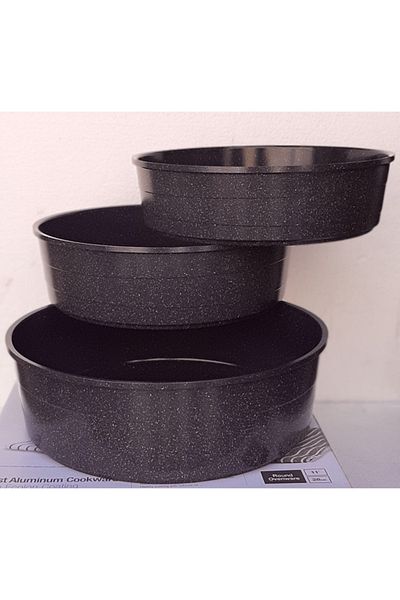 NEOFLAM ,Midas,Round Ovenware Set of 3pcs,non stick cast Aluminum,(Round 24,26,28 CM),Black Marble