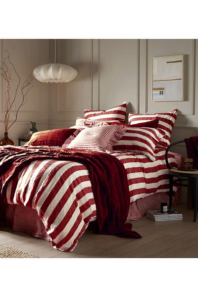 CAQQA Sherry Stripe Burgundy Panel Woven Double Duvet Cover Set