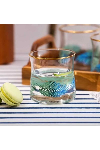 LAV Vera Gold Trim Leaf Patterned 3-Piece Water Cup 360 Cc