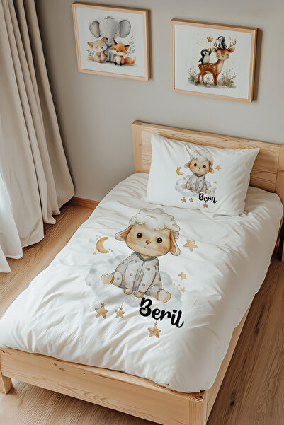 Lilabio İsme Özel Tek Kişilik %100 Pamuk Nevresim Takımı (160X220 CM) Kuzu