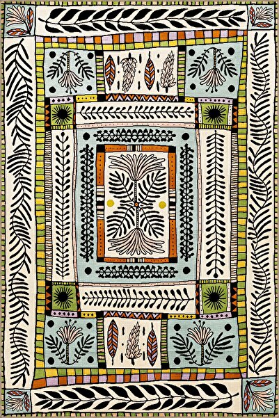 Rugs Modern Halı Çok Renkli Karma Soyut Çiçek Desenli Saçaklı Modern Dekorati...