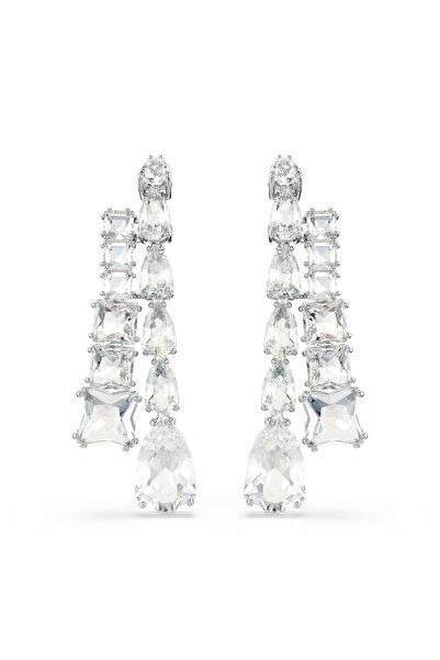 Swarovski Matrix damla küpeler, Karışık kesimler, Beyaz, Rodyum kaplama