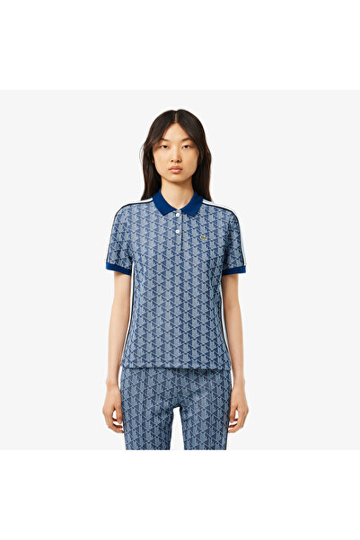Lacoste Kadın Slim Fit Monogram Koyu Mavi Polo
