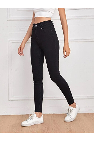 mooishan Jnswrld Blugi skinny cu talie înaltă de culoare neagră