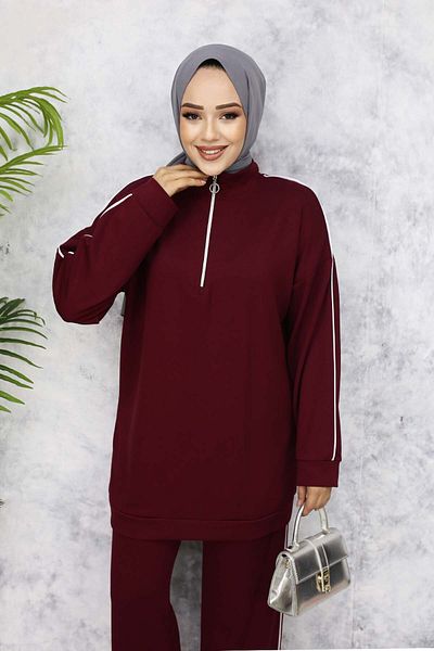 benguen Burgundy Ribbed Double Set - 3367