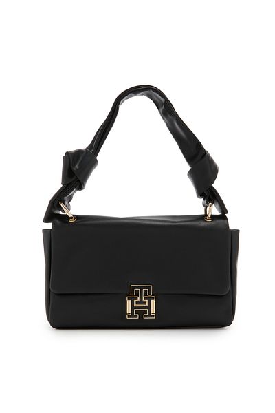 Tommy Hilfiger Pushlock Zwarte Leren Handtas AW0AW15685BDS