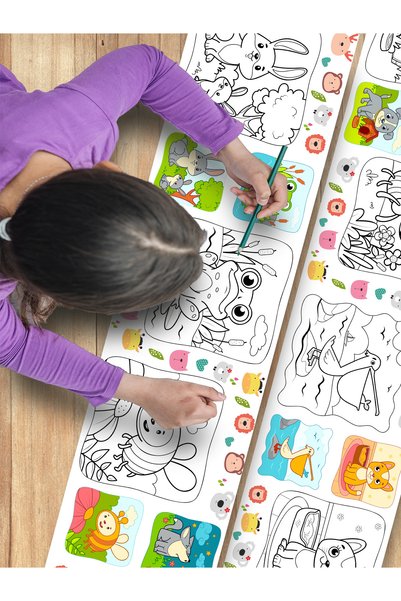 esatoys Hayvanlar Temalı Örnek Resimli 3.75 Metre Dev Rulo Boyama Kağıdı - Bebek ve Çocuk Aktivite Seti