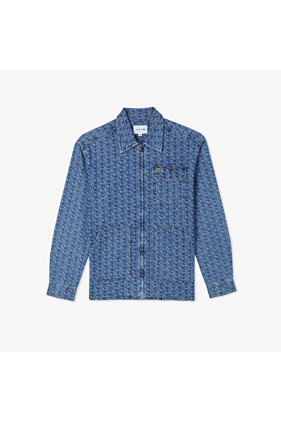 Lacoste Erkek Relaxed Fit Fermuarlı Monogram Mavi Gömlek Ceket