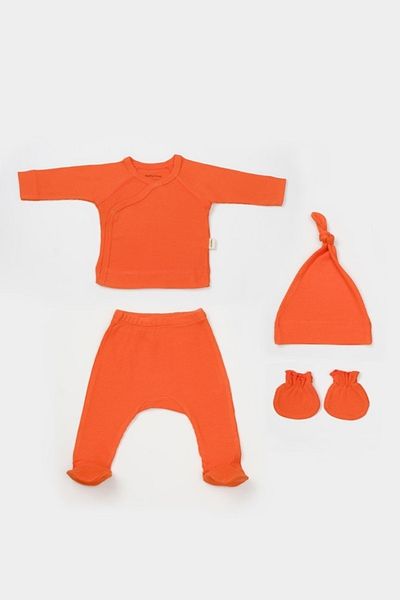 BabyCosy Cutie 4 piese pentru nou nascut - 100% bumbac organic - Portocaliu, BabyCosy