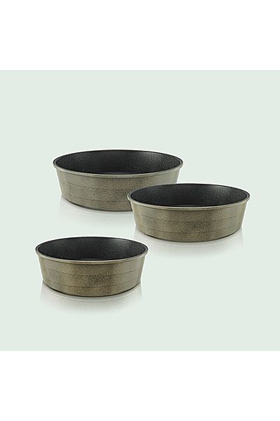 NEOFLAM ,Midas,Round Ovenware Set of 3pcs,non stick cast Aluminum,(Round 24,26,28 CM),Gray Marble