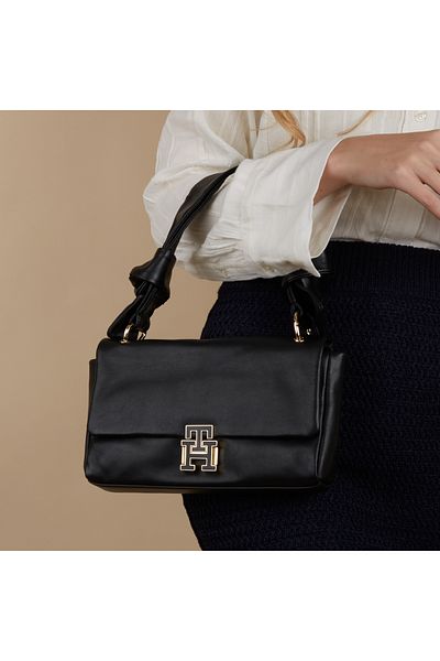 Tommy Hilfiger Pushlock Zwarte Leren Handtas AW0AW15685BDS