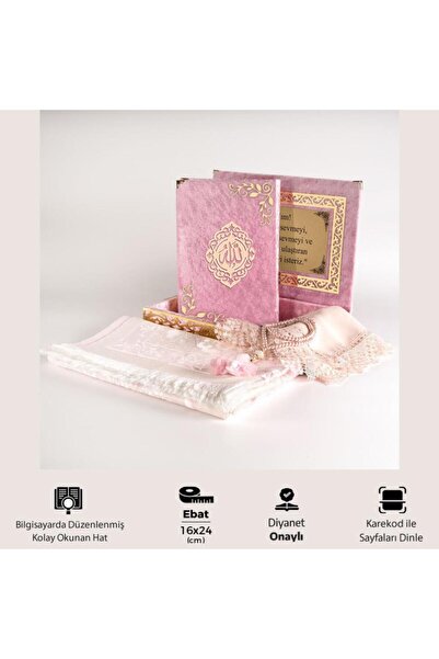 Hayrat Neşriyat Shawl + Prayer Rug + Rosary + Quran Gift Set (Medium B. Shams...
