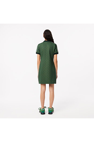 Lacoste Kadın Slim Fit Kısa Kollu Polo Yaka Monogram Koyu Yeşil Elbise