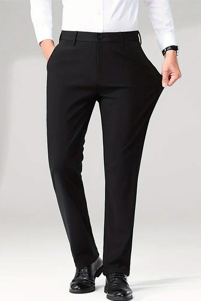 MY WEST Straight Black Fabric Men's Trousers Quality Stretchy Lycra Ankle Length Fabric Pants