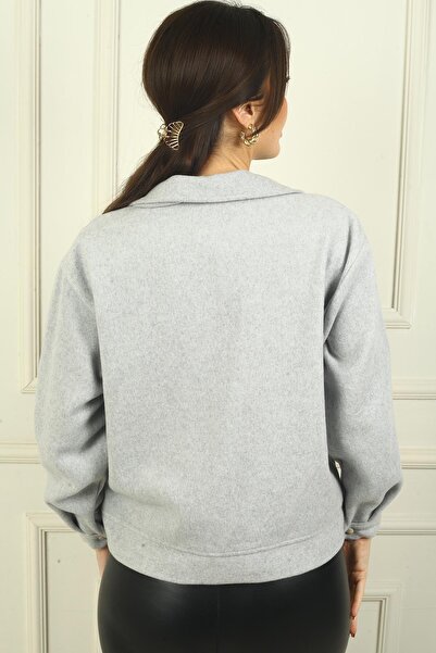 By Saygı Women's Front Zipper Bag Pocket Cashew Short Coat