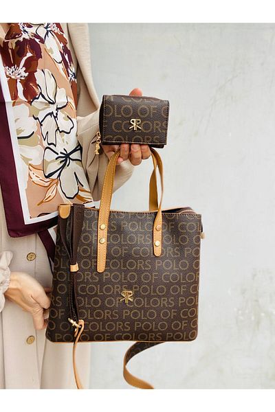 Çanta Trend Polo of Colors Women's Large Size Hand-Shoulder Adjustable Strap Faux Leather Brand Printed Bag