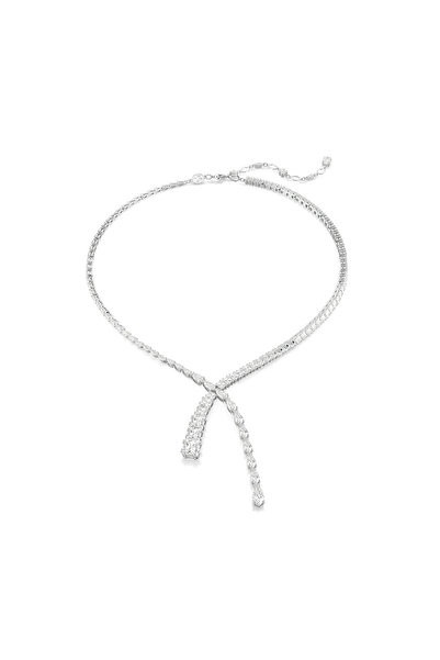 Swarovski Matrix Y-Kolye, Karışık kesimler, Beyaz, Rodyum kaplama