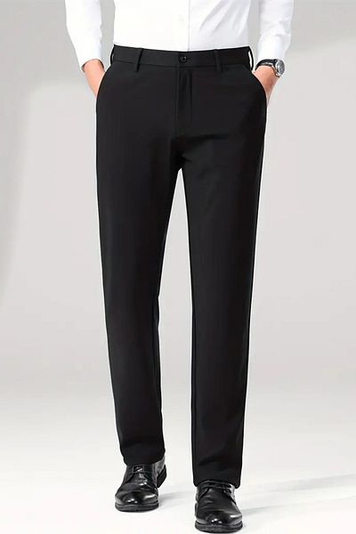 MY WEST Straight Black Fabric Men's Trousers Quality Stretchy Lycra Ankle Length Fabric Pants