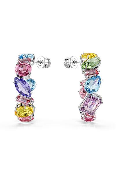 Swarovski Gema halka küpeler, Asimetrik tasarım, Karışık kesimler, Küçük, Çok renkli, Rodyum kaplama