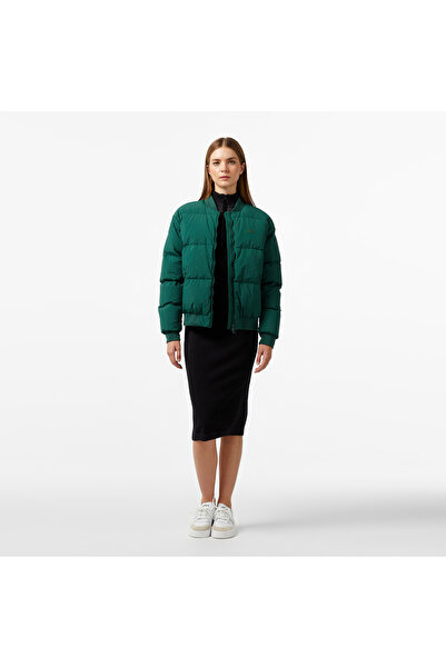 Lacoste Kadın Relaxed Fit Dik Yaka Koyu Yeşil Mont